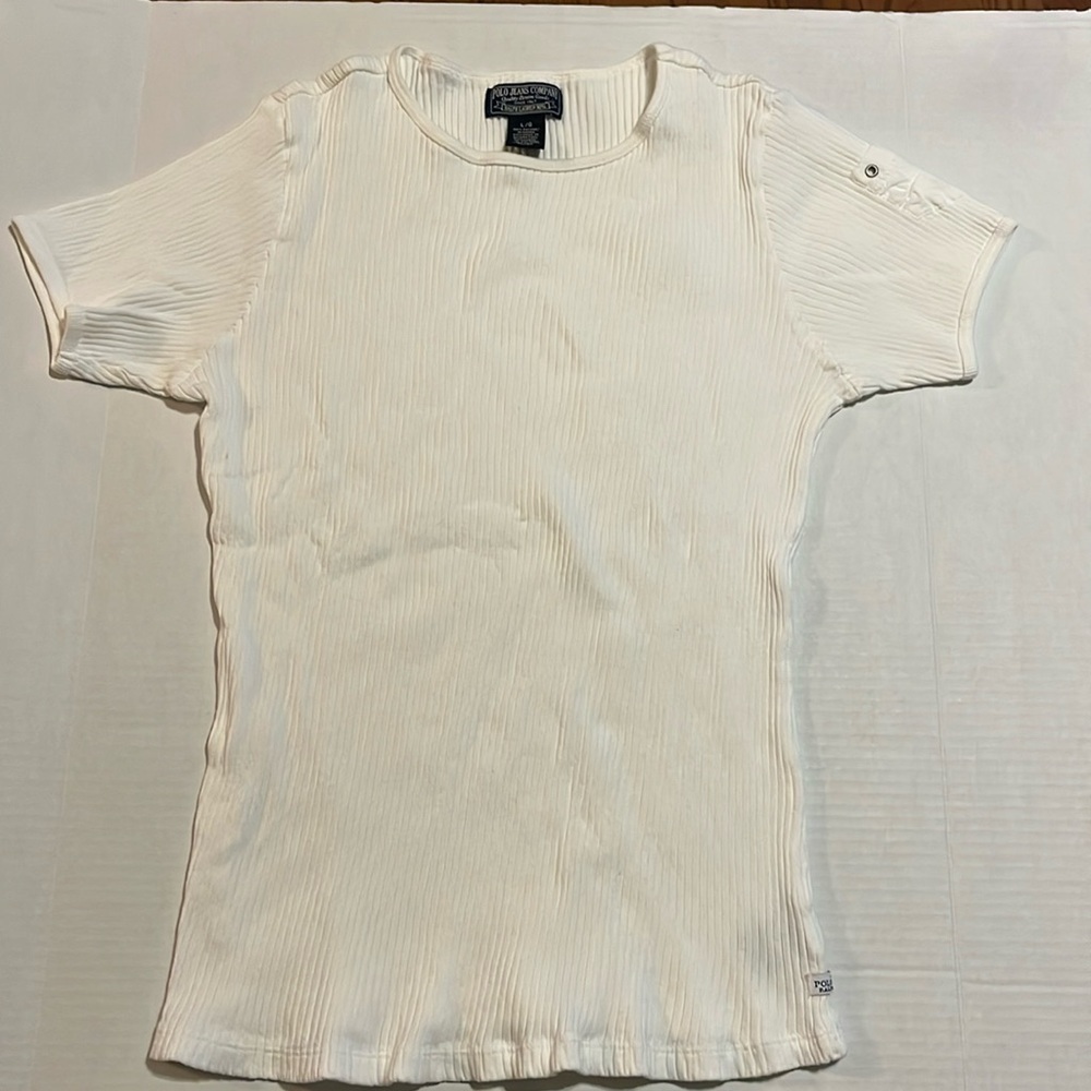 VTG-Ralph Lauren Polo jeans company-L-white-short sleeve, ribbed,cotton, T-shirt